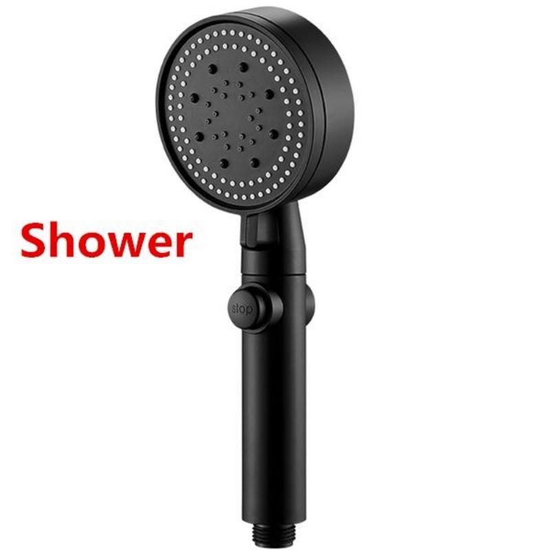 Black Shower Head High Pressure Shower 5 Mode Adjustable Water Saving Shower One-key Stop Water Eco Shower Bathroom Accessories