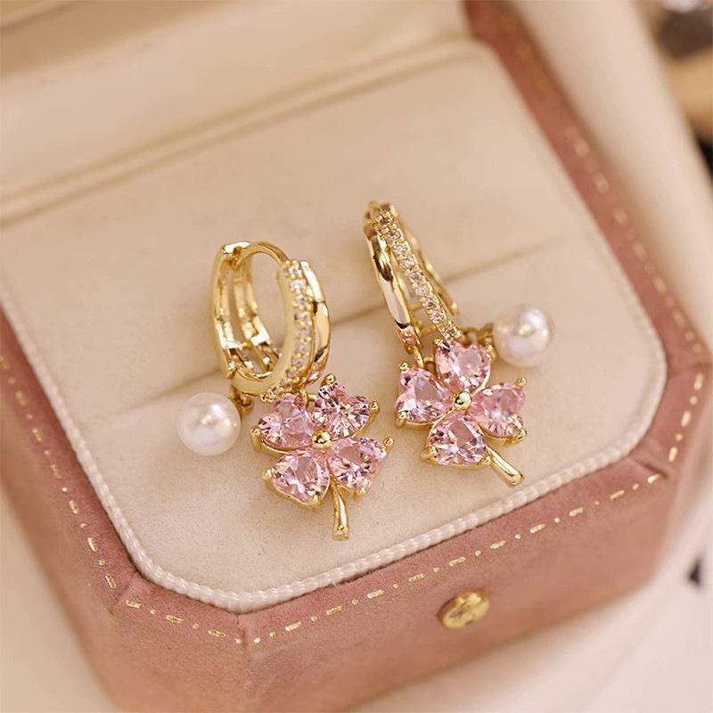 Korean Light Luxury Zircon Flower Stud Earrings for Women Exquisite Imitation Pearl Butterfly Crystal Earring Party Jewelry Gift