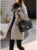 Women's Retro Double-Breasted Color Block Wool Coat - Mid-Length, Small Lapel, Spring/Autumn Fashion