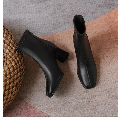 Square Heel Women Black Boots Fashion Pointed Toe Shoes for Woman  New Autumn Winter Ladies Elegant Short Booties