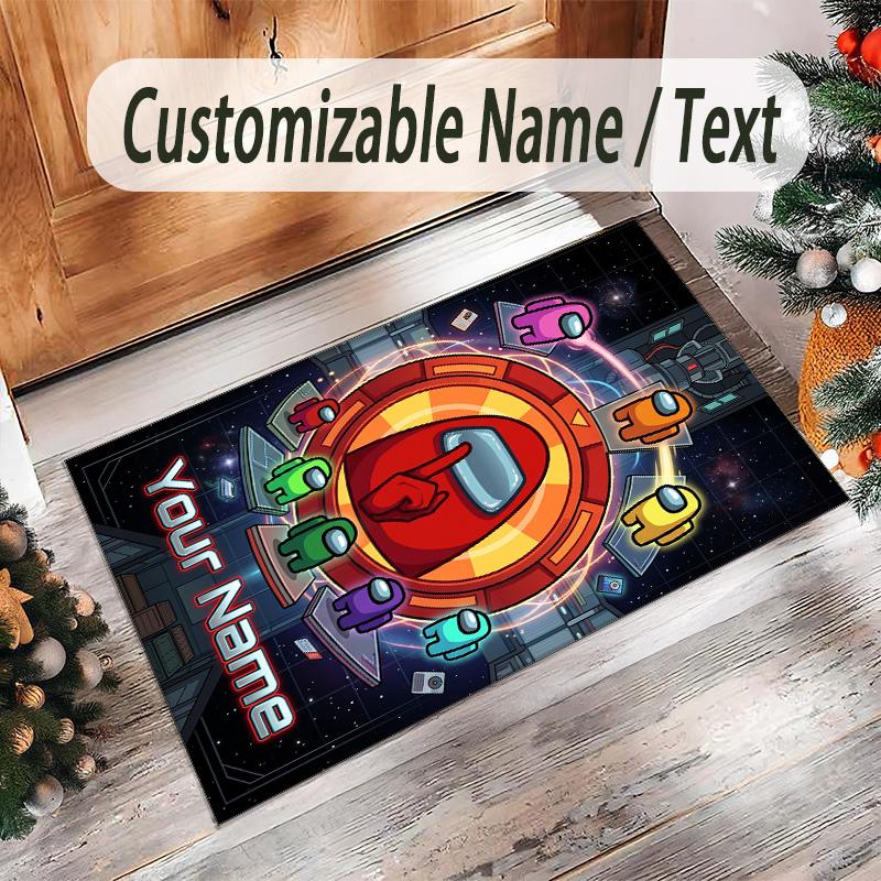 Personalized Crystal Velvet Carpet Custom Name Text,Among Us Anti Slip Area Rug For Home Decoration