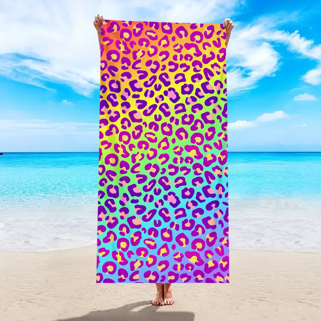 1pc Gradient Color Fashionable Leopard Print Large Beach Towel, Outdoor Sports Swimming Multifunctional Beach Towel
