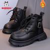 Babudou Kids' Black Martin Boots - 2025 Winter Velvet Lined, Warm Cotton Boots for Boys & Girls