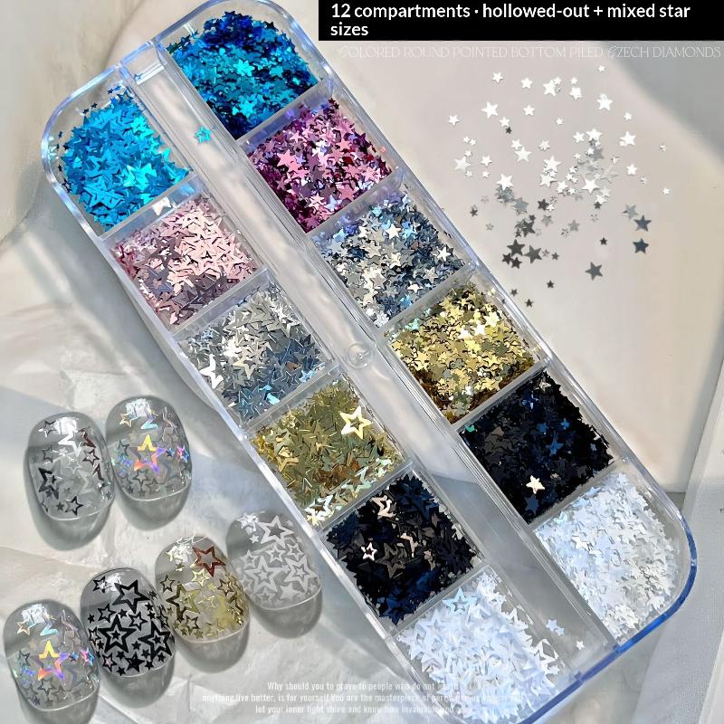 1 Set Diy Manicure Accessories Mixed Color Star Nail Glitter Laser Holographic Sequins Non Toxic For Kids Adults