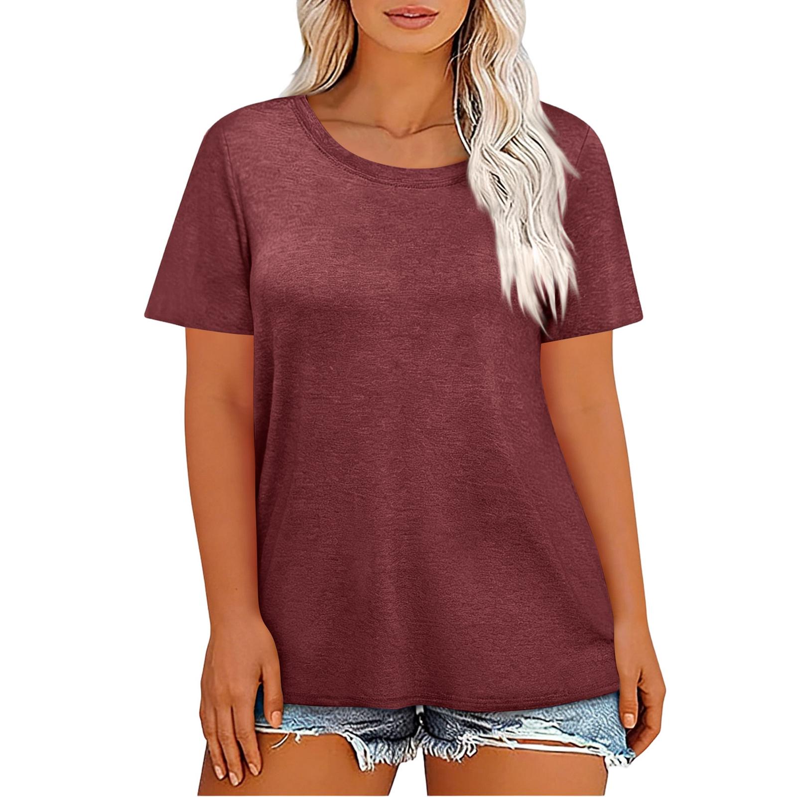 

Women s Plus-Size Fashionable Casual Loose-Fit Short-Sleeve Top XXXXL винний