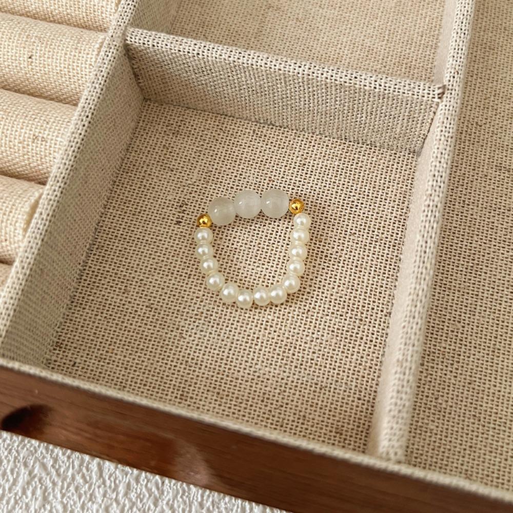 Maillard Parel kralen Ring Dames Elastisch Koord Literaire Gestapelde Wijsvinger Ring High-end Handgemaakte Ring Sieraden