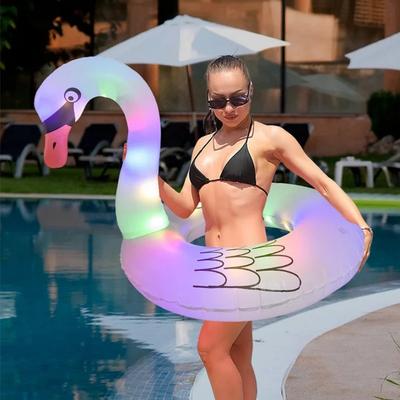 2026 Thickened Inflatable Toys Flamingo Swimming Rings with LED Lights Summer Outdoor Pool Beach Floating Circle Inflatable Toys