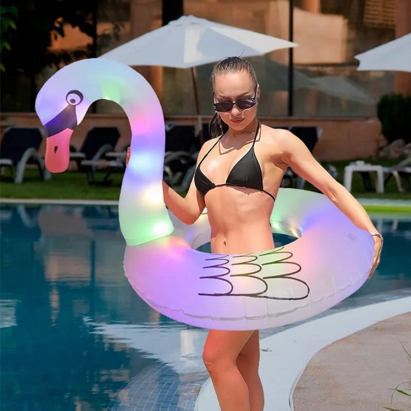 2026 Thickened Inflatable Toys Flamingo Swimming Rings with LED Lights Summer Outdoor Pool Beach Floating Circle Inflatable Toys