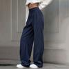 Women Elastic Waist Wide Leg Trousers With Pockets Casual Loose Pants Vintage High Waist Trousers Chic Straight Pants Pinstripe Office Wear Pants