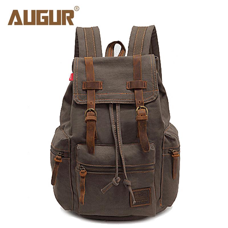AUGUR Vintage Canvas Backpack for Men – Dual-Shoulder Laptop & School Bag