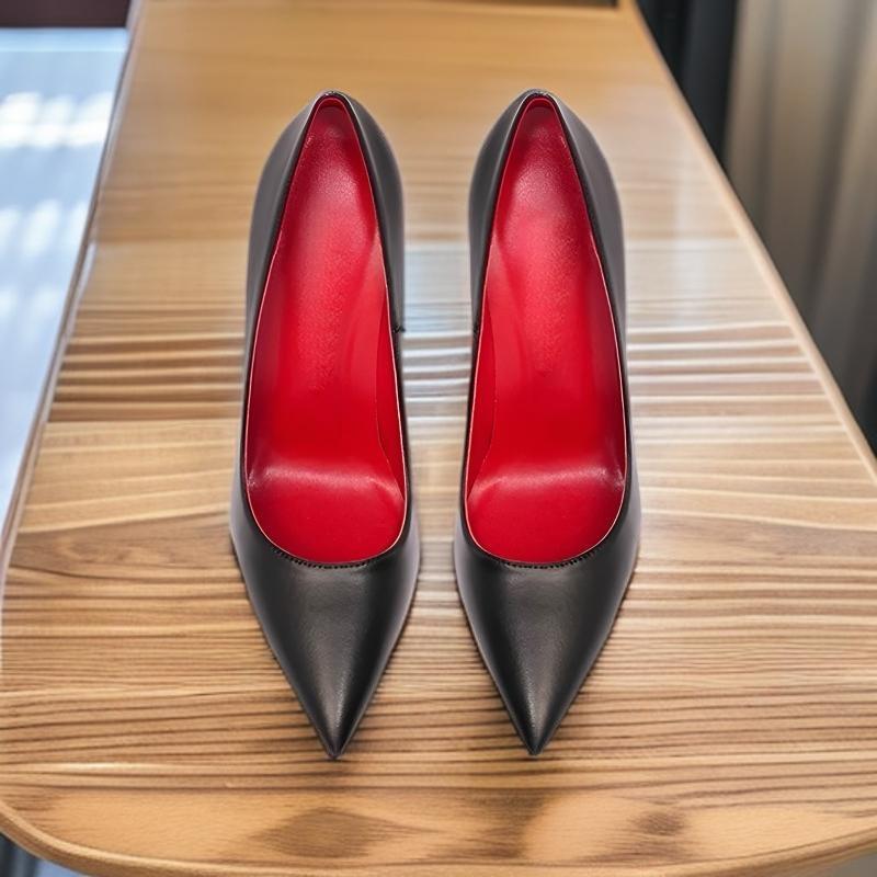 Lys nude svart matt skinn med spiss 12 cm ultrafin hæl høyhælsko, moteriktige og allsidige profesjonelle sko