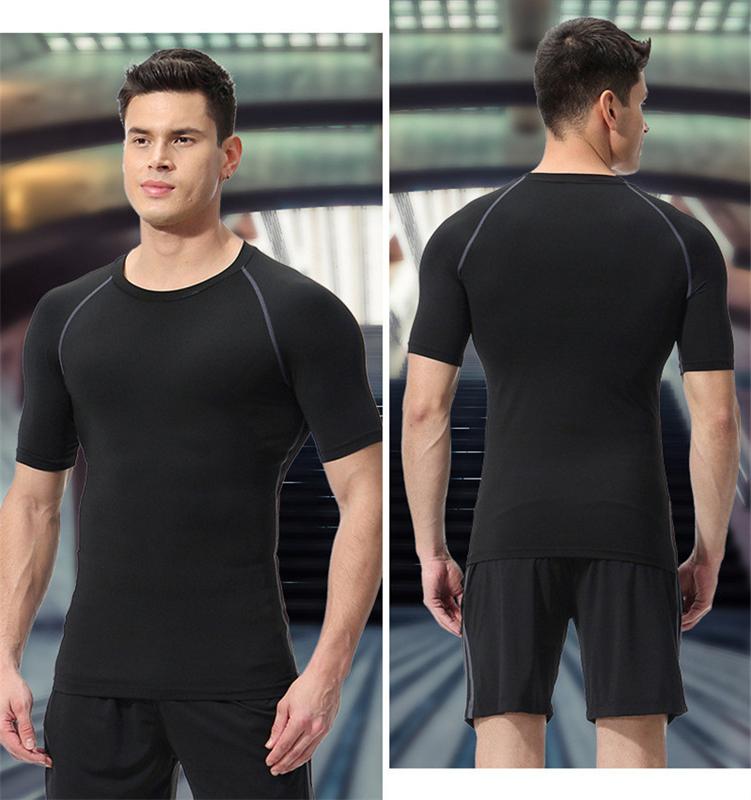 Men's Stretch Compression Tee Shirt Fitness Gym Sports Running T-Shirt Quick Dry Breathable Basketball Training Short Sleeve Top