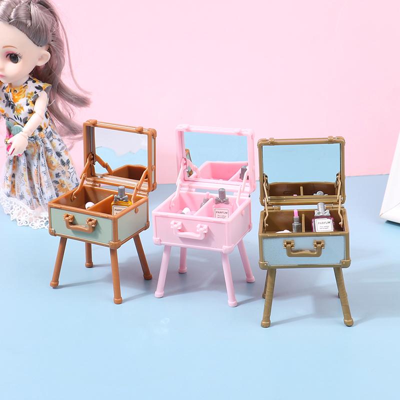 1Set 1:12 Dollhouse Miniature Makeup Box Makeup Mirror Model Home Scene Decoration Doll Pretend Play Furniture Toys Accessories