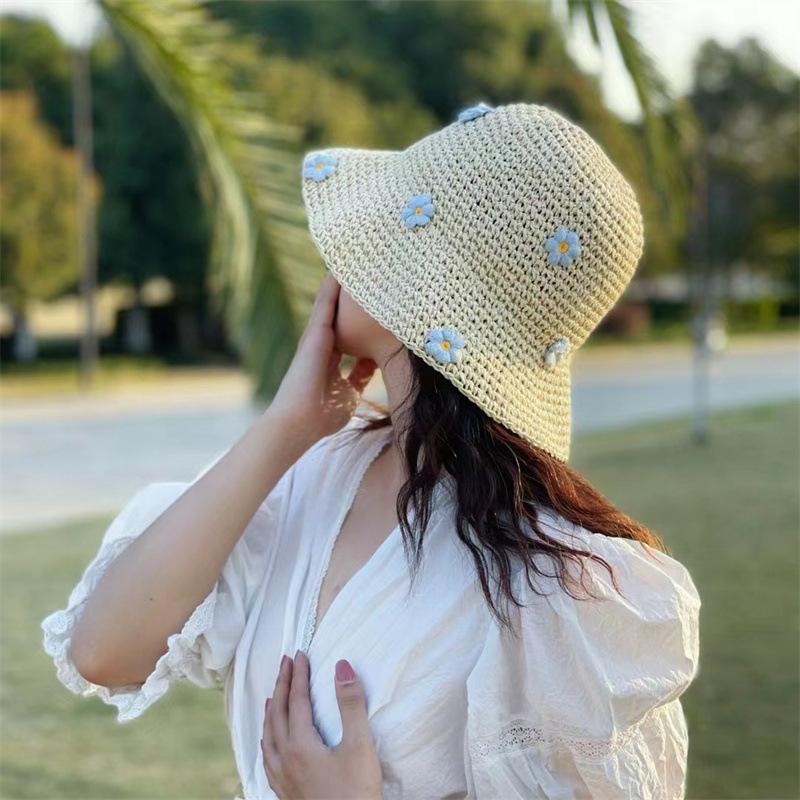 Sun Hats For Women Summer Straw Crochet Bucket Hat Women'S Foldable Panama Cap Uv Sun Cap Fishing Hat Vacation Beach Hat