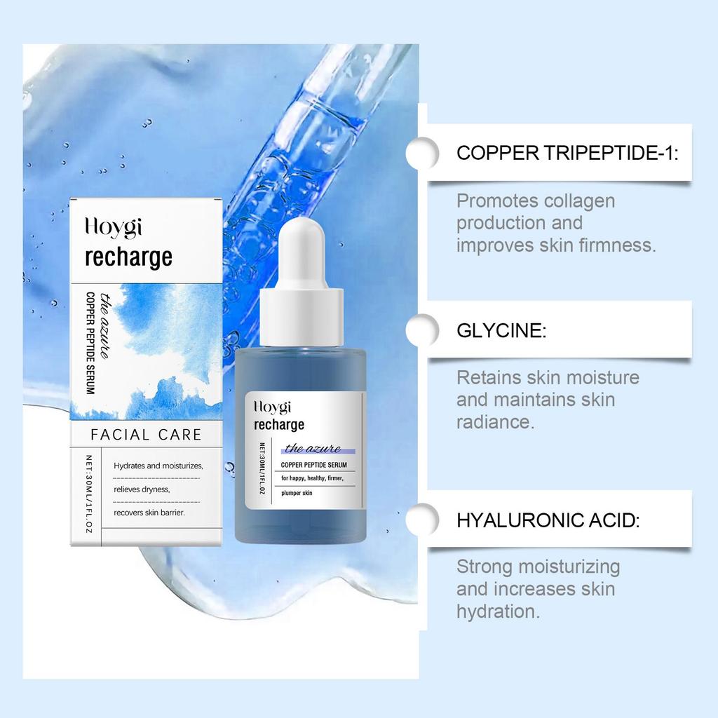 Blue Copper Peptide Facial Serum Anti-Aging Treatment Helps Firm Skin Deep Hydration Gentle Care Improve Skin Texture Brighten