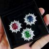 Jewelry Imitation Fat Square Emerald Ruby Ring Female Heavy Industry Luxury Set High Carbon Diamond Flower Ring