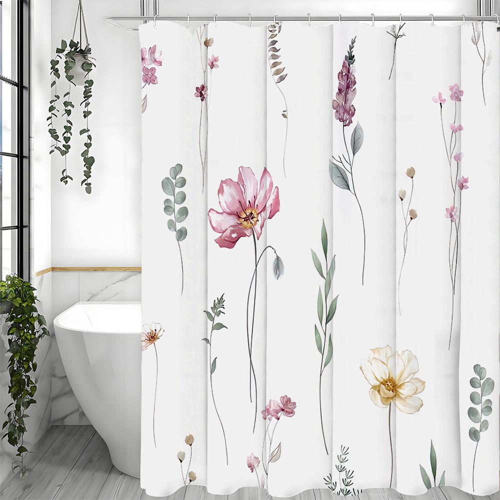 

Акварельная шторка для душа с цветами, Декоративная шторка для душа для ванной комнаты, Водонепроницаемая шторка для душа с крючками 200*180cm