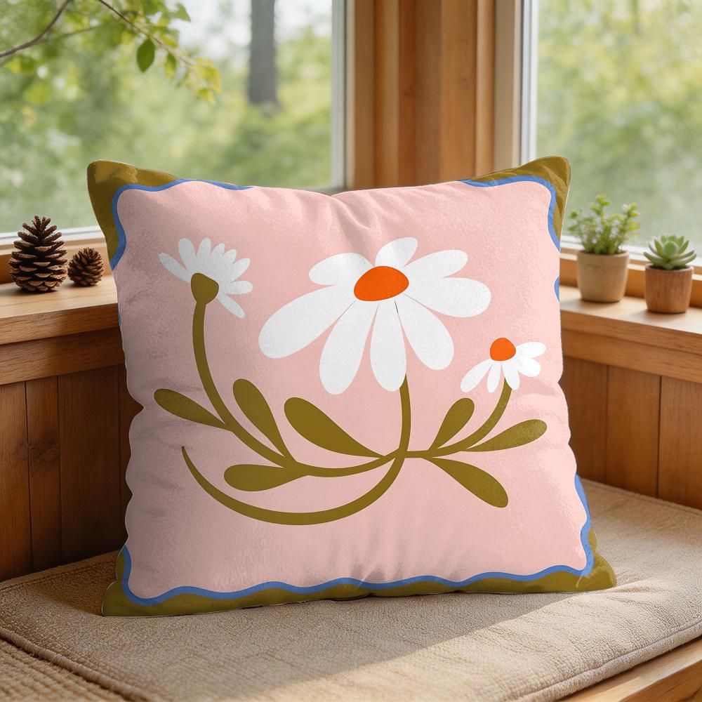 Flower Ins Simple Art Cushion Cover Silky Short Plush Invisible Zipper Dustproof Sofa Pillow Case For Home Decor