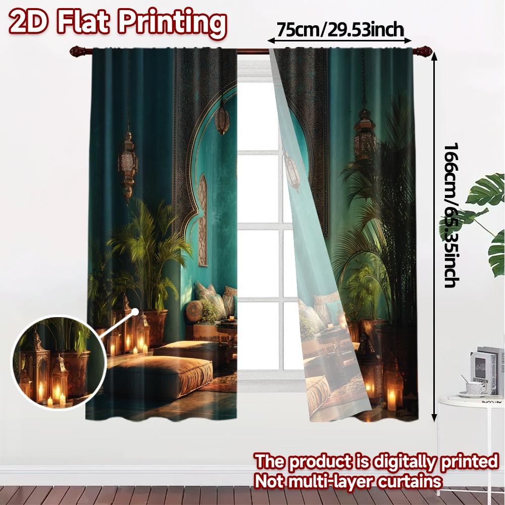 2 pezzi   Tende con STAMPA PIATTA 2D (Senza Canna) Tende Marocchine Haven Chic Stampe Tende Filtranti Luce Decorazione Stanza Perfette