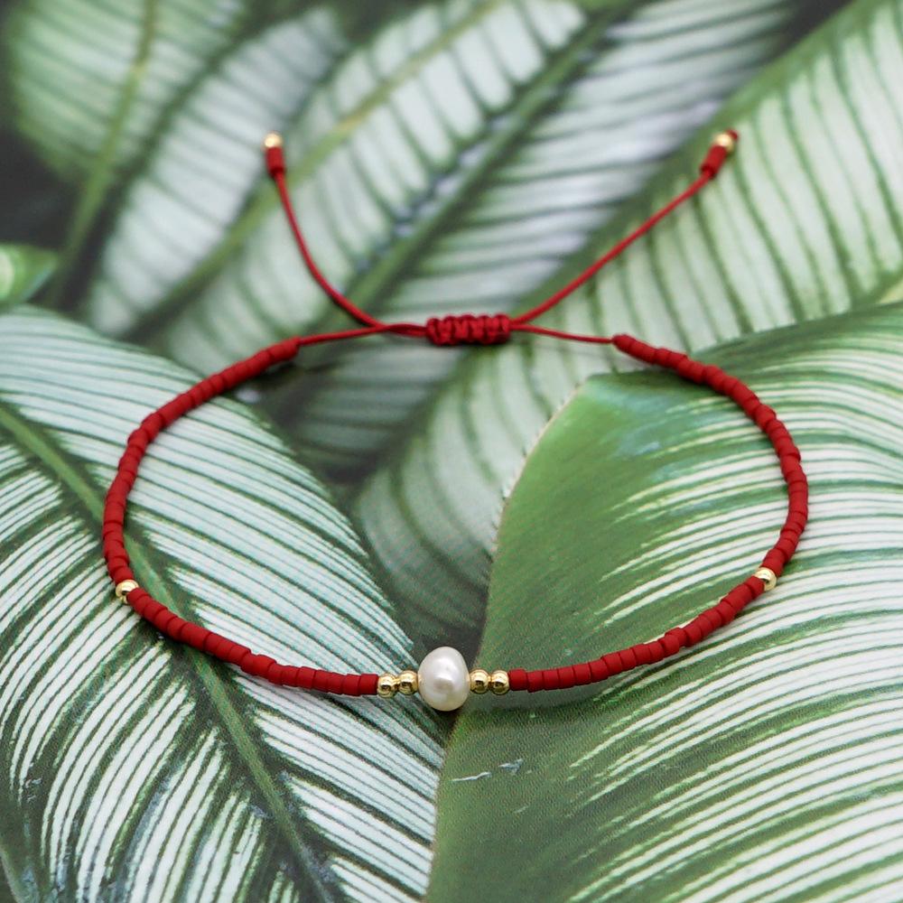 Retro Colorful Seed Bead & Faux Pearl Adjustable Bracelet - Trendy Hand-woven Jewelry for Women
