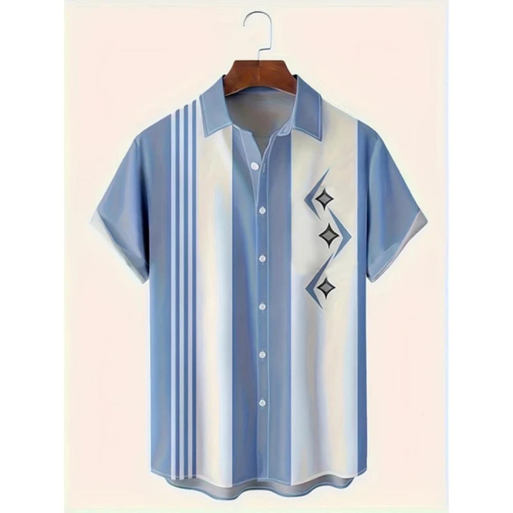 New Summer Outdoor Casual Men's Short-sleeved Shirt, Striped Printed Men's Shirt, Street Daily Fashion Men's Short-sleeved Shirt