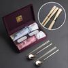 Bamboo Gold 2-Person Korean Sujeo Cutlery Set | 24K Gold Plated STS304 Spoon & Chopsticks with Ceramic Rests & Gift Case