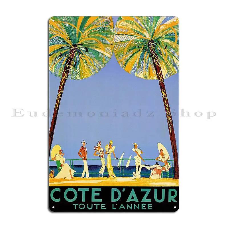 Cote D Azur All Year Vintage French Travel Poster Metal Plaque Wall Decor Create Garage Plaques Iron Home Tin Sign Poster 20X30CM