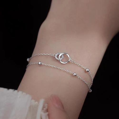 Vintage 925 Silver Bamboo Pearl Bracelet for Women Korean Style Round Bead Heart-shaped Bracelets Jewelry Birthday Gift