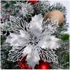 10cm Pink Glitter Poinsettia Christmas Tree Ornaments & Decorations