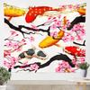 Japanese Style Tapestry Traditional Retro Theme Tapestry Wall Hanging Koi Fish Print Wall Tapestry Cherry Blossom Wall Art For