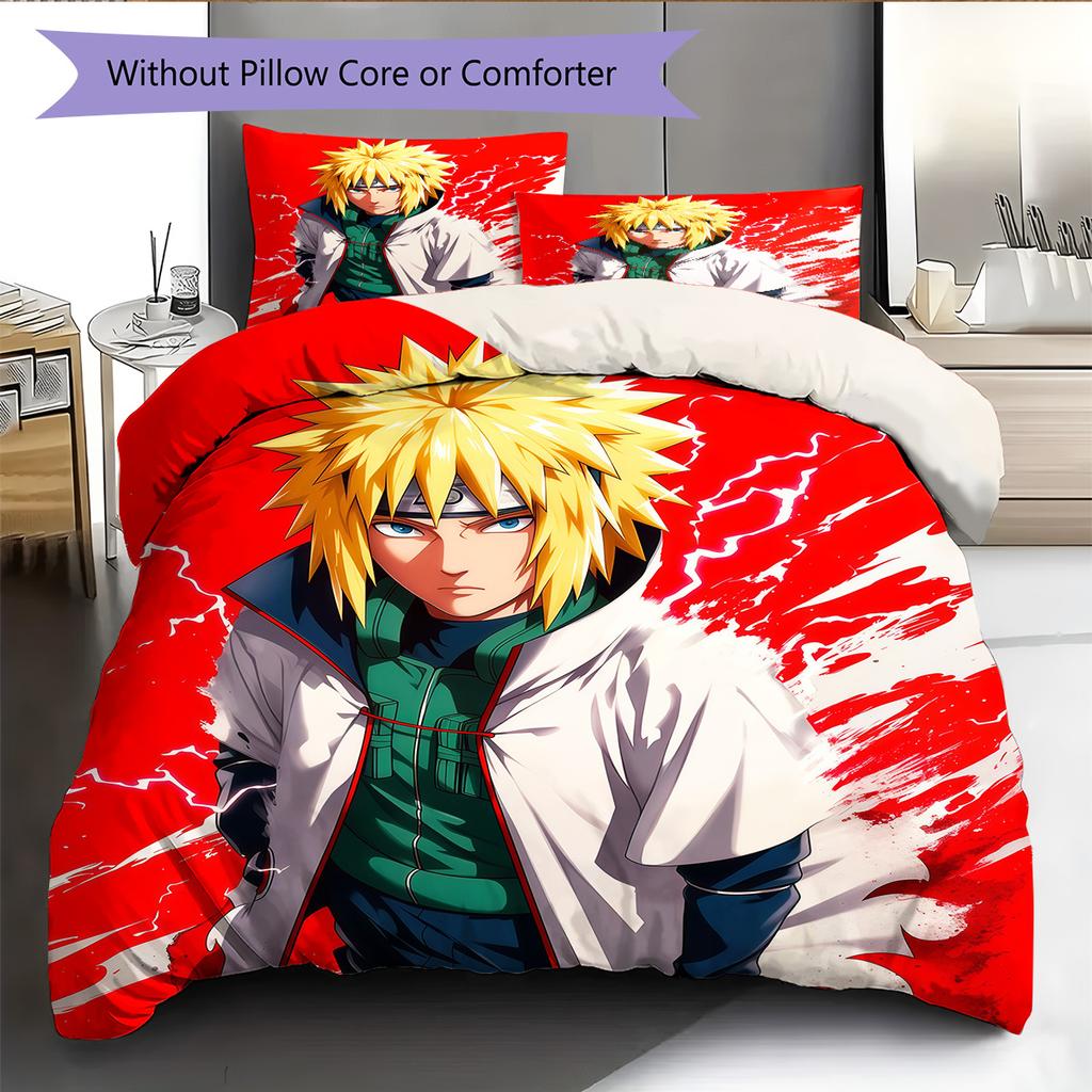 Minato Fourth Hokage Pattern Bedding Quilt Set Home Decoration Gift (1 * duvet cover + 2 * pillowcase without core)