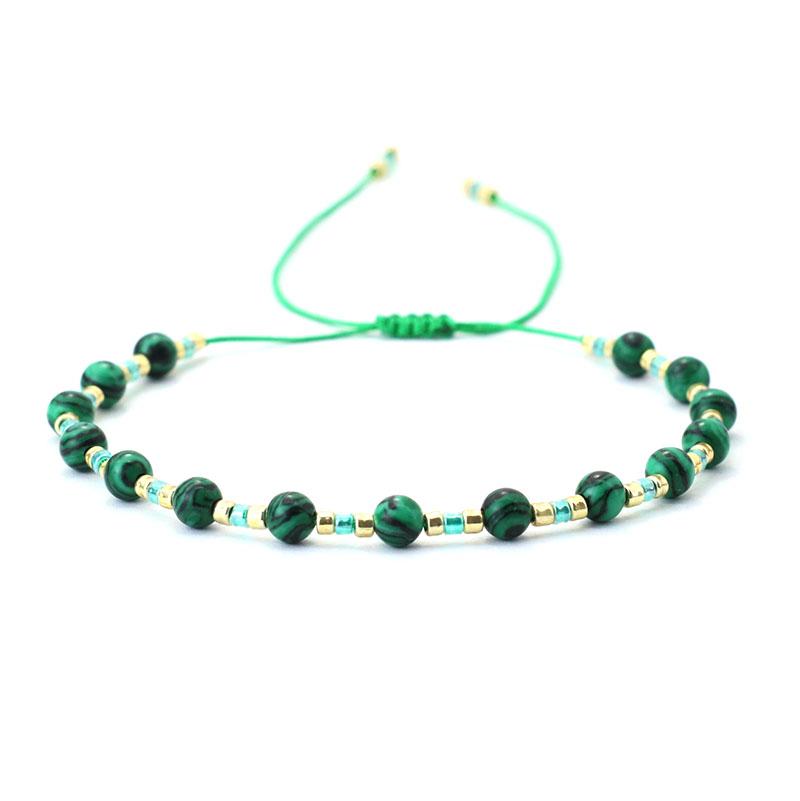 

New Bohemia String Bracelet Women Handmade Weaven Adjustable 4mm Small Beads Braclet Red Howlite Malachite Stone Braslet Joias