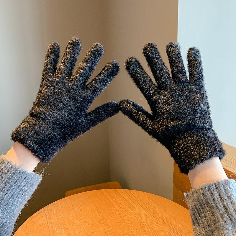 Plush Finger slipping Gloves for Warm Winter Women's Imitation Rabbit Fur Plus Velvet Thickened Cold Proof Travel Students' Riding Cute Trend