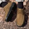 Men's Large Size Genuine Leather Outdoor Mountaineering Shoes - Breathable, Non-slip, Wear-resistant with Thick Sole.