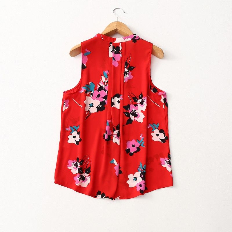 Export Export Elegant V Neck Minimalist Thin Sleeveless Chiffon Shirt Summer Loose Organ Ruched Chiffon Vest