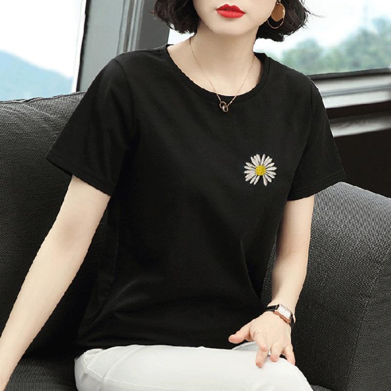 Short-sleeved T-shirt for Women, Summer New Trend Printing Middle-aged Korean Version Loose T-shirt Large Size Fat MM Top