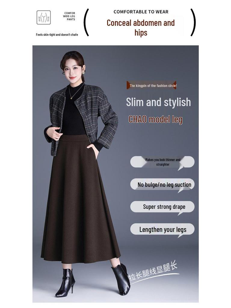 2025 Autumn/Winter Wool Cashmere High-Waisted A-Line Pocket Skirt, Mid-Length.