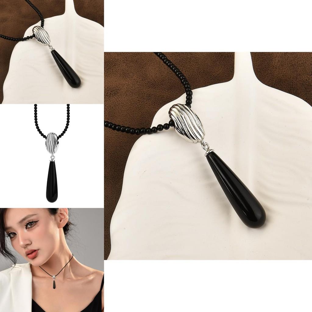 Contemporary Black Onyx Pearl Necklace With Exquisite Gemstone Inlays And Geometry