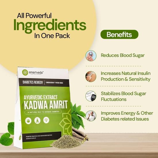 Smartveda Kadwa Amrit Herbal Powder - A Blend of 7 Time-Honored Herbs for General Wellbeing - Plant-Based Formula - Set of 3 (300 gm Each)