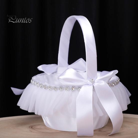 Innovative Portable Exquisite Workmanship Hand Flower Basket Feather Design Wedding Bridesmaid Flower Basket Scene Layout Prop