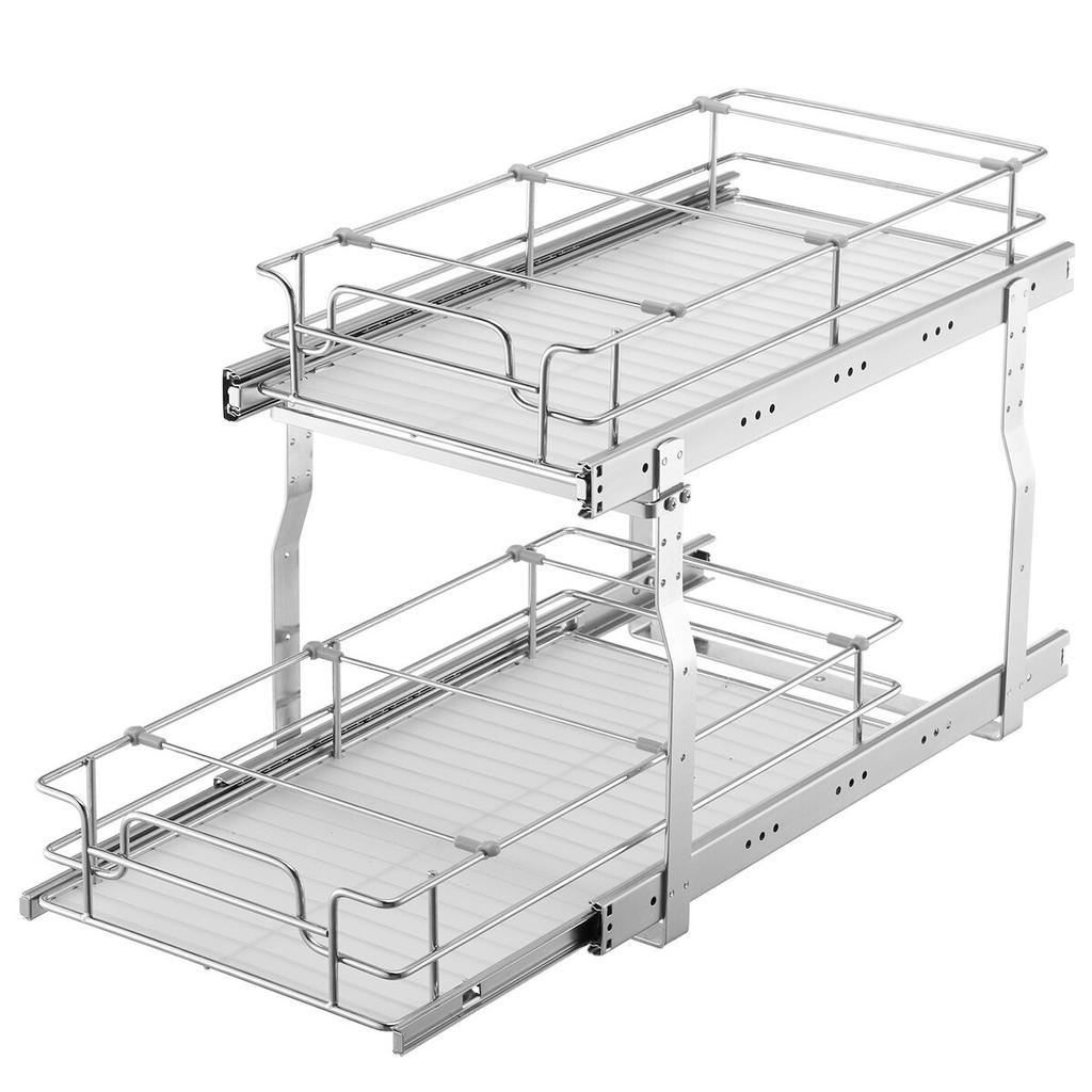 2-Tier Wire Pull Out Cabinet Under Sink Organizer 12"x21" Drawer Basket