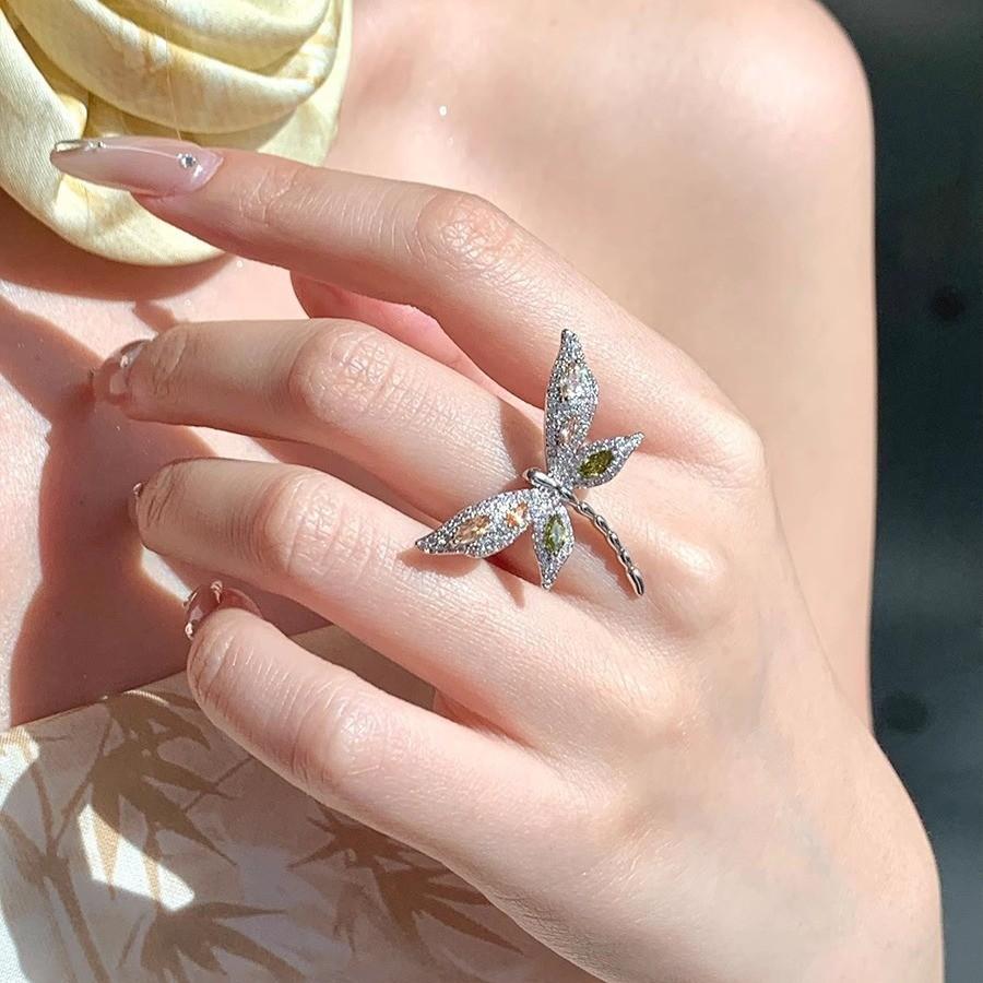 Fashionable Two Tone Butterfly Ring For Women Unique Adjustable Copper Jewelry