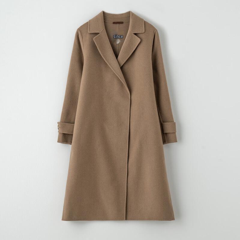 Sinuofude Women's Cashmere Blend Double-sided Wool Lapel Coat