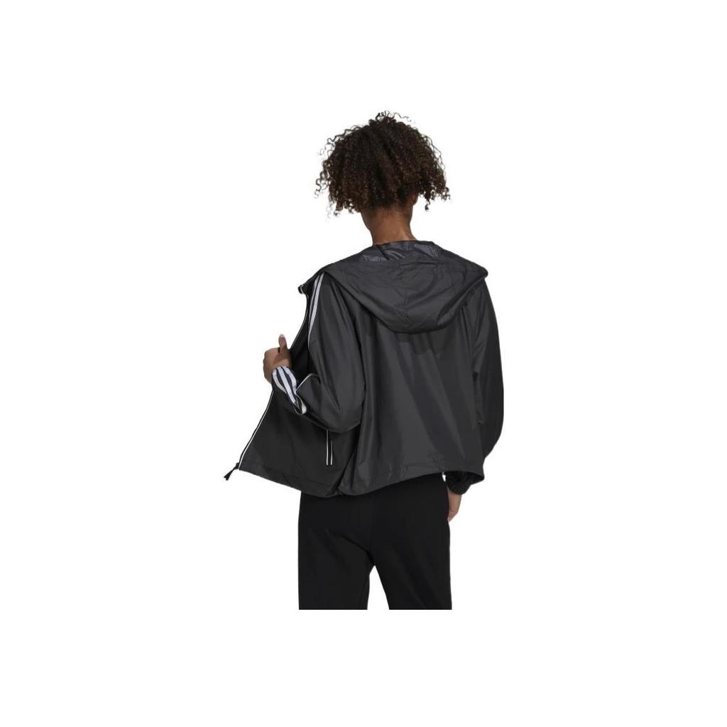 adidas BSC Striped Zip Pocket Detail Drawstring Hooded Jacket Women Jacket Black H55345