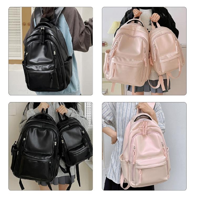 Soft PU Leather Backpack Spacious for College Essential Fashion Solid Color Laptop Daypack for Student and Commuters