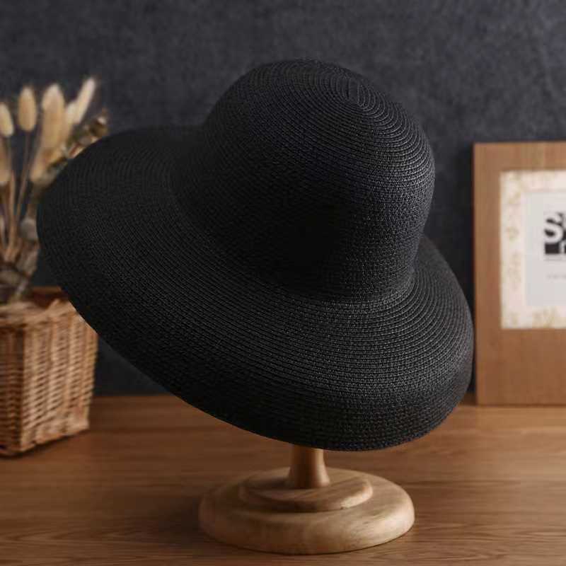 Straw hat women summer big brim sun protection Hepburn wind visor beach bucket hat foldable visor children