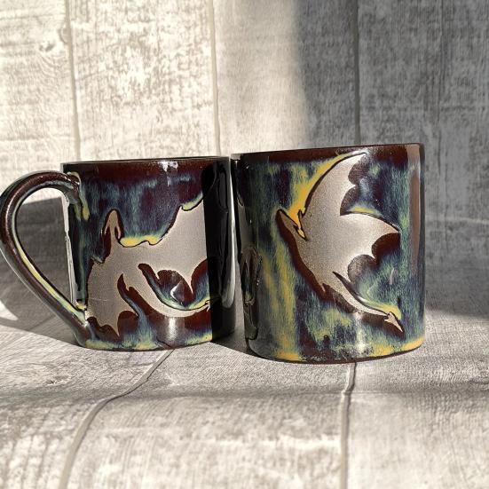 350ml Flaming Dragon Pattern Mug Ergonomic Handle Milky Yellow Glaze Mug