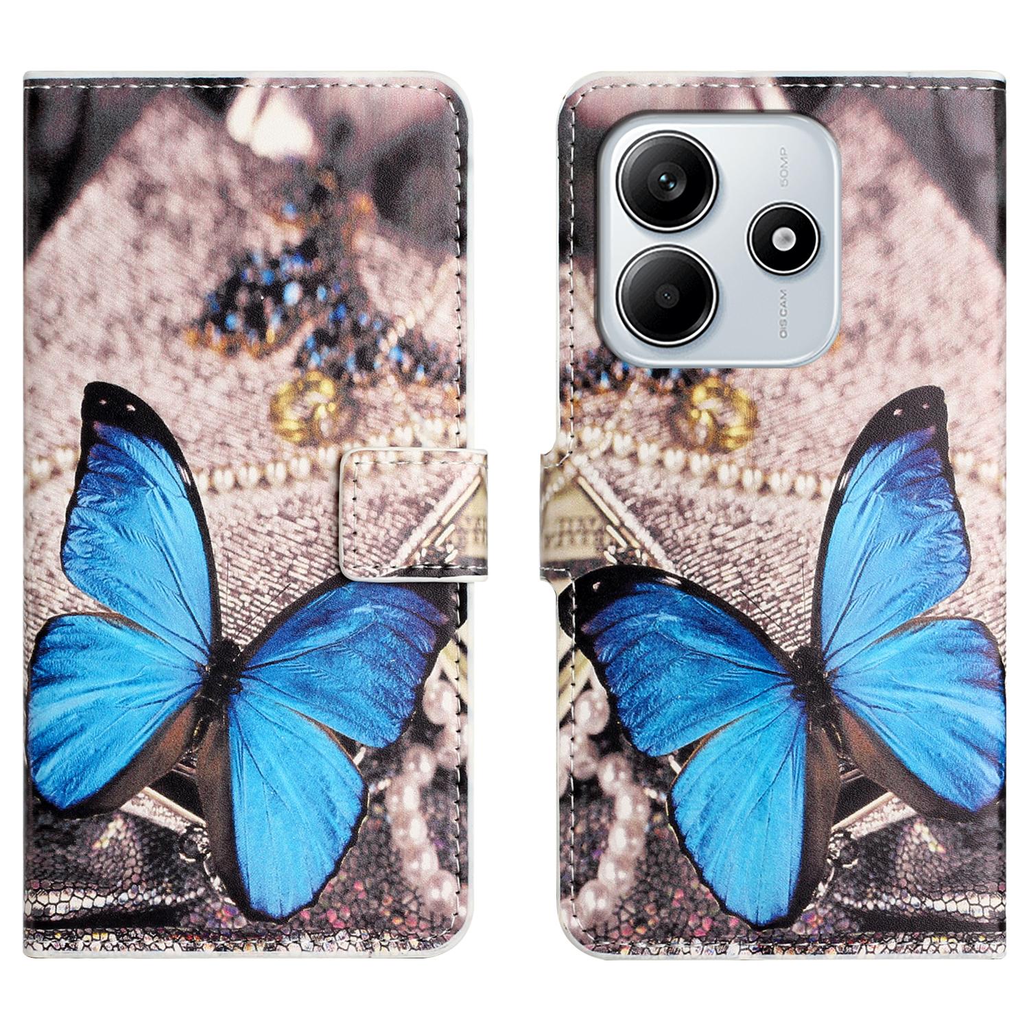 

Для Xiaomi Redmi Note 14 4G (164,84x78,15x8,16 мм) Чохол з принтом, гаманець з ПУ шкіри, чохол для телефону Blue Butterfly