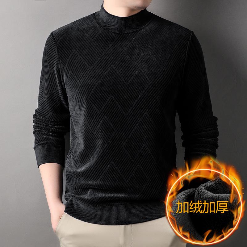 

Теплые мужские зимние пуловеры с длинным рукавом, круглый воротник, флис внутри, свитера для мальчиков M чёрный