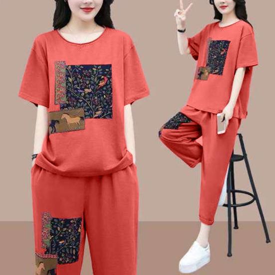 2 pezzi/set O-Collo manica corta abito casual tasche elastiche in vita stampa da donna top pantaloni corti Activewear streetwear